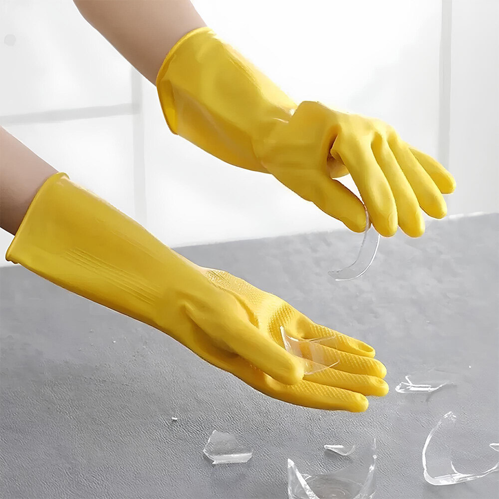 Par de Luvas Nobre Látex M p/ Agentes Químicos Resistente e Segura Amarelo