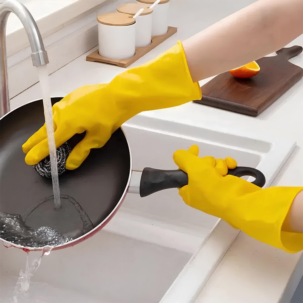 Par de Luvas Nobre Látex P p/ Agentes Químicos Resistente e Segura Amarelo