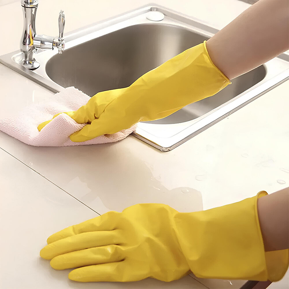Par de Luvas Nobre Látex P p/ Agentes Químicos Resistente e Segura Amarelo
