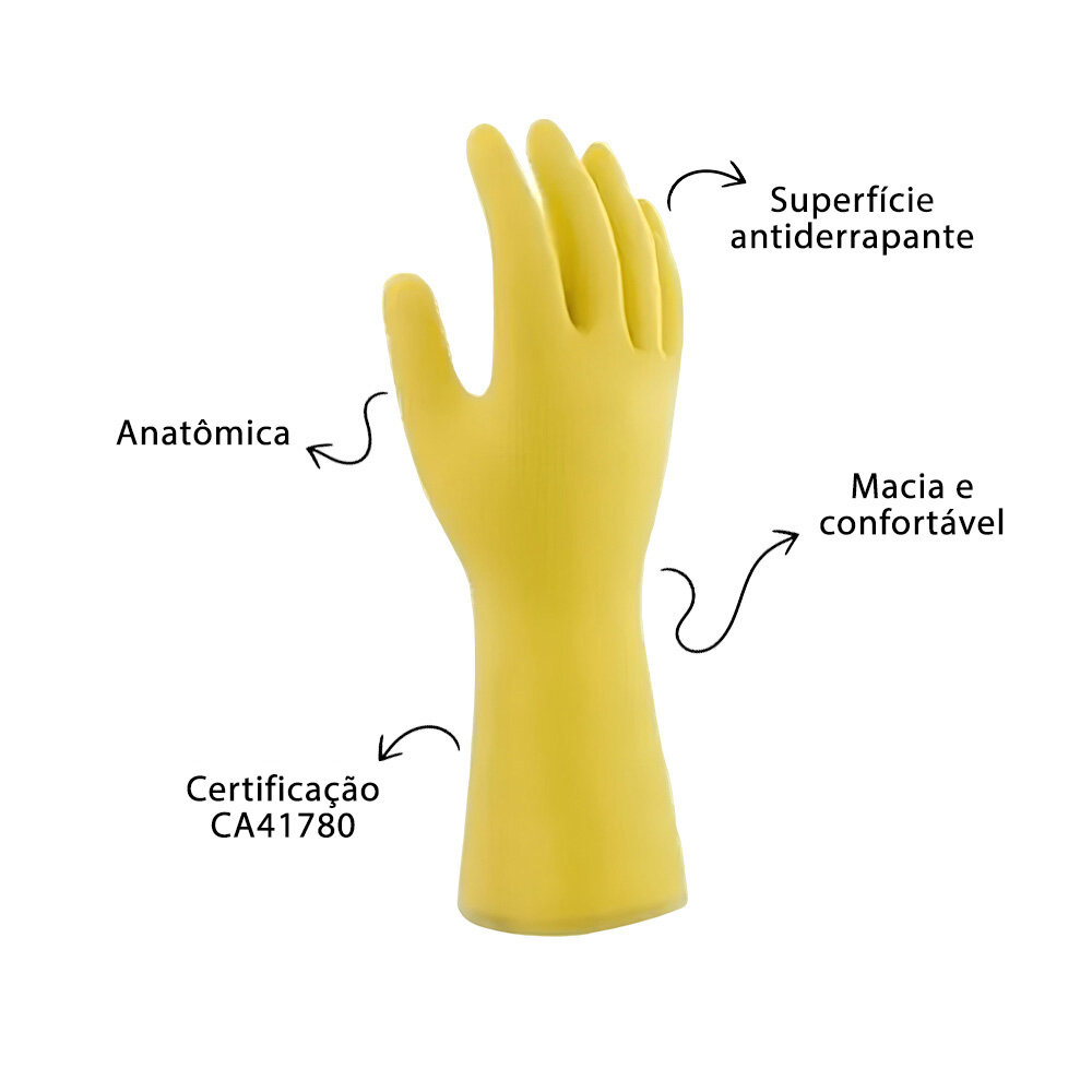 Par de Luvas Nobre Látex P p/ Agentes Químicos Resistente e Segura Amarelo