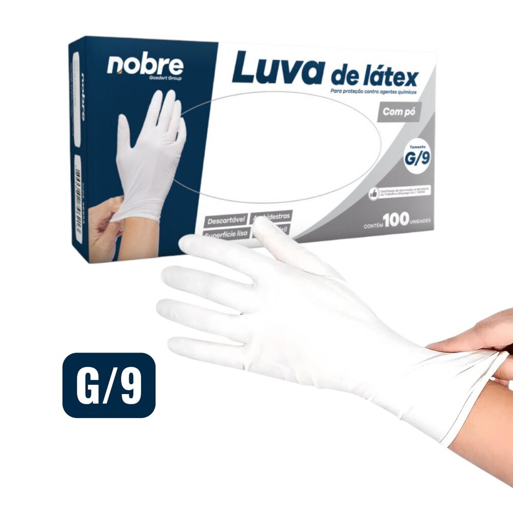 Caixa com 100 Luvas Látex com Pó G Nobre Saúde e Químicos Descartável Branca