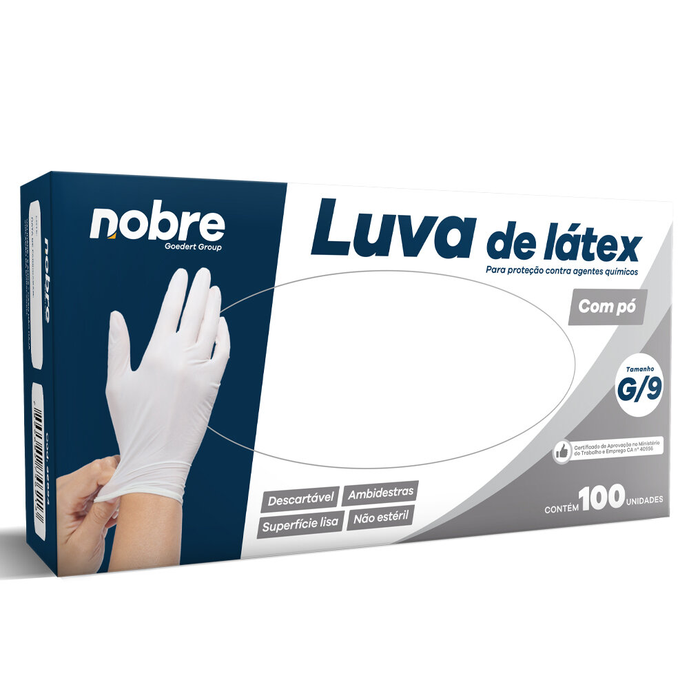 Caixa com 100 Luvas Látex com Pó G Nobre Saúde e Químicos Descartável Branca