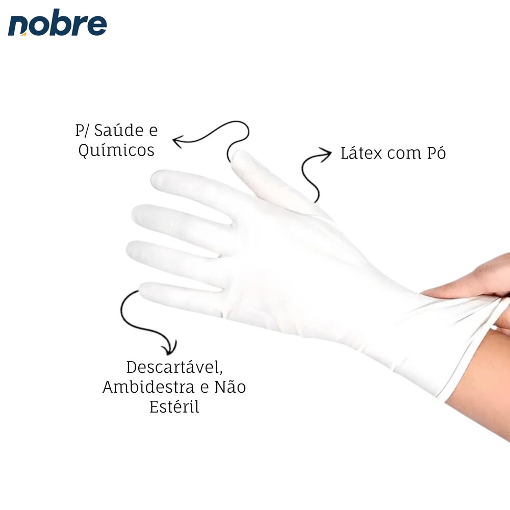 Caixa com 100 Luvas Látex com Pó P Nobre Saúde e Químicos Descartável Branca