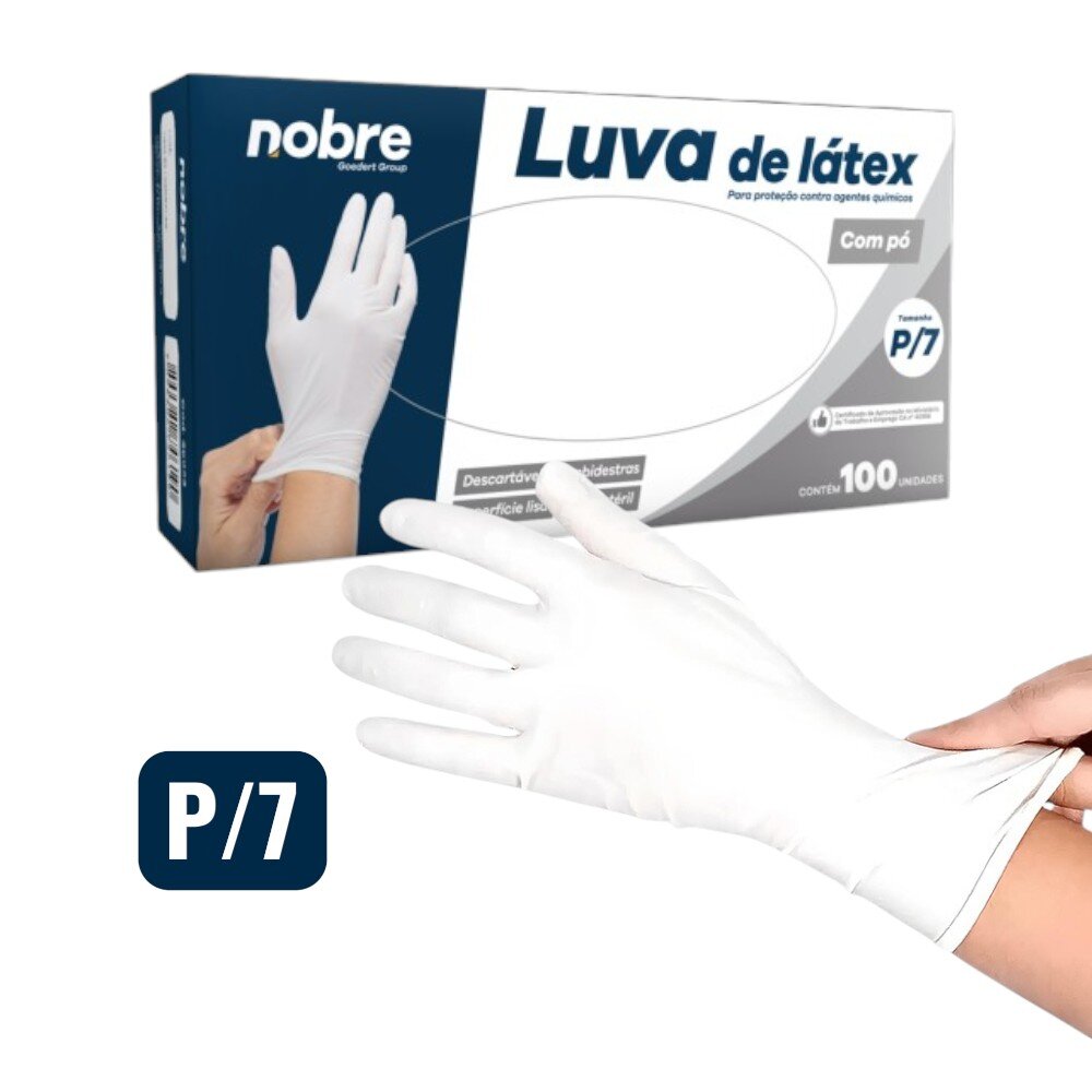 Caixa com 100 Luvas Látex com Pó P Nobre Saúde e Químicos Descartável Branca