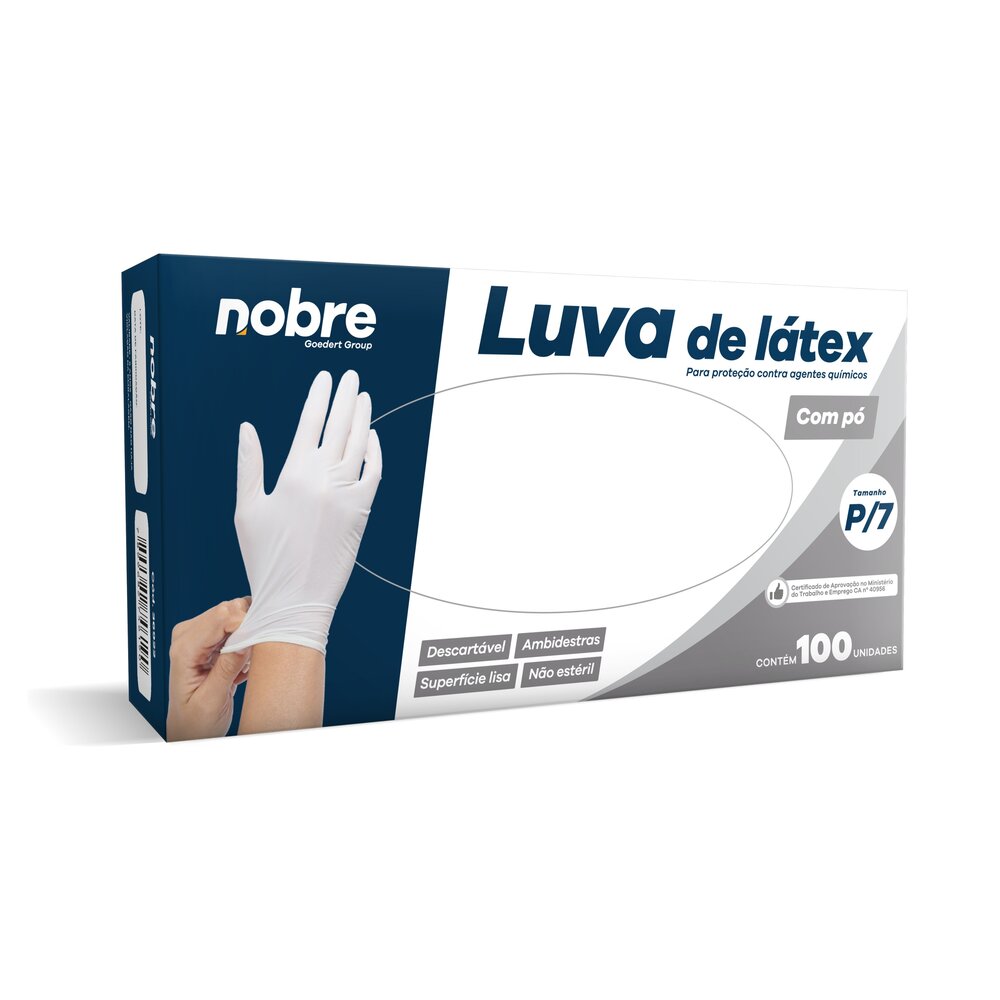 Caixa com 100 Luvas Látex com Pó P Nobre Saúde e Químicos Descartável Branca