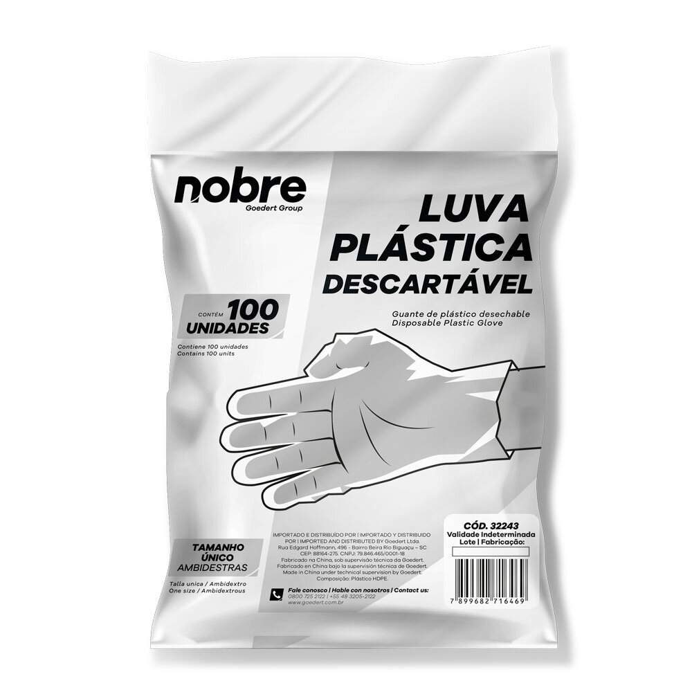 Kit 100 Luvas Plásticas Descartáveis HDPE Nobre Tamanho Único Ambidestras