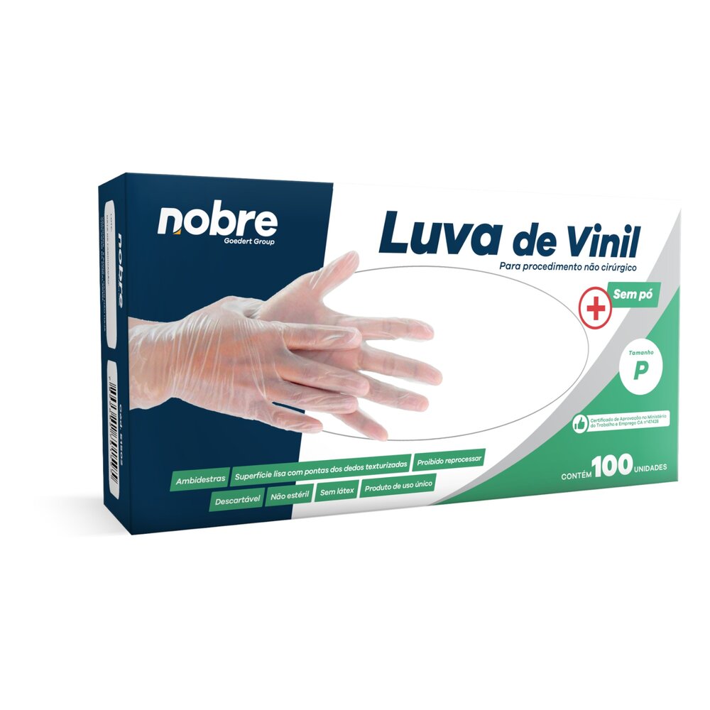 Caixa com 100 Luvas Vinil s/ Pó P Nobre CA 47428 p/ Procedimento Não Cirúrgico