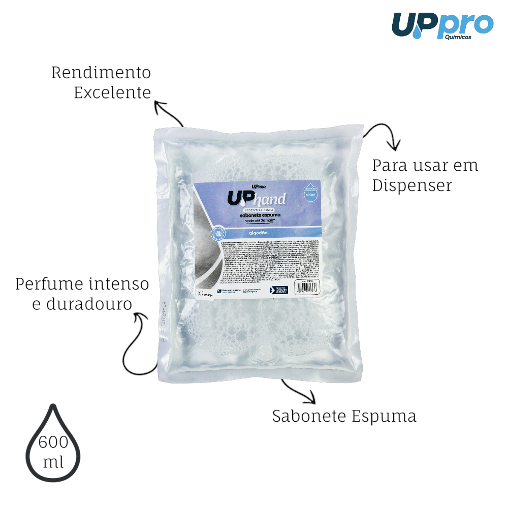 Kit 2 Refil Sabonete Espuma 600ml Algodão Up Hand Bag s/ Válvula - UPPRO