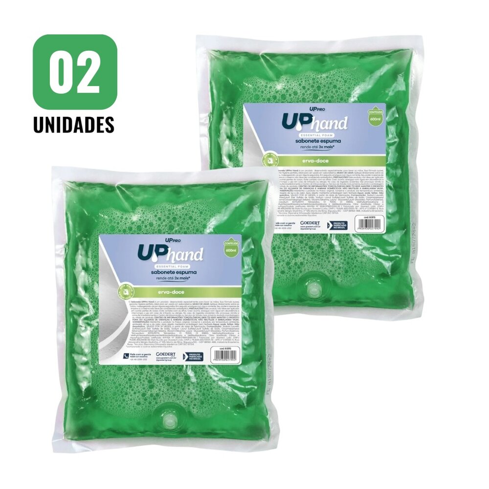 Kit 2 Refil Sabonete Espuma 600ml Erva Doce Up Hand Bag s/ Válvula - UPPRO