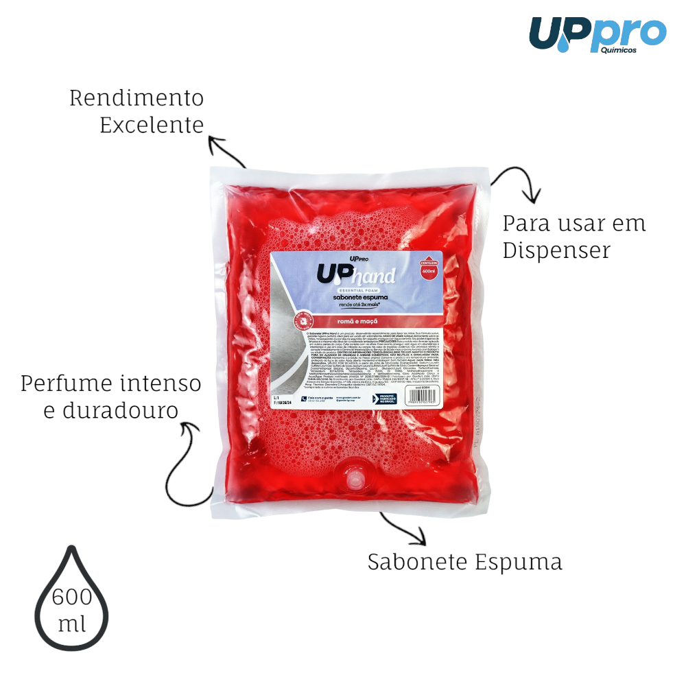 Kit 2 Refil Sabonete Espuma 600ml Romã e Maçã Up Hand Bag s/ Válvula - UPPRO