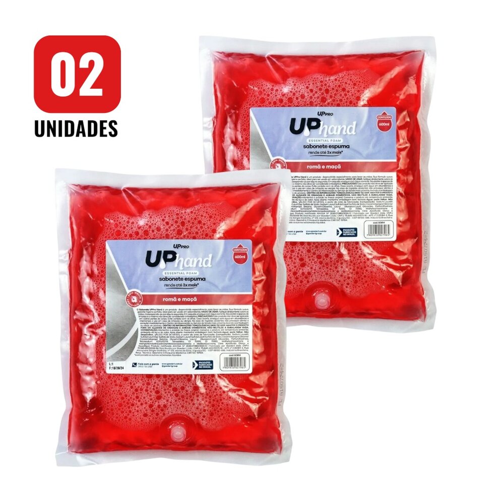 Kit 2 Refil Sabonete Espuma 600ml Romã e Maçã Up Hand Bag s/ Válvula - UPPRO