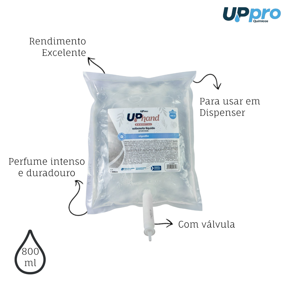 Kit 2 Sabonetes Líquidos Glicerinados 800ml Algodão com Válvula para Dispenser UPPRO