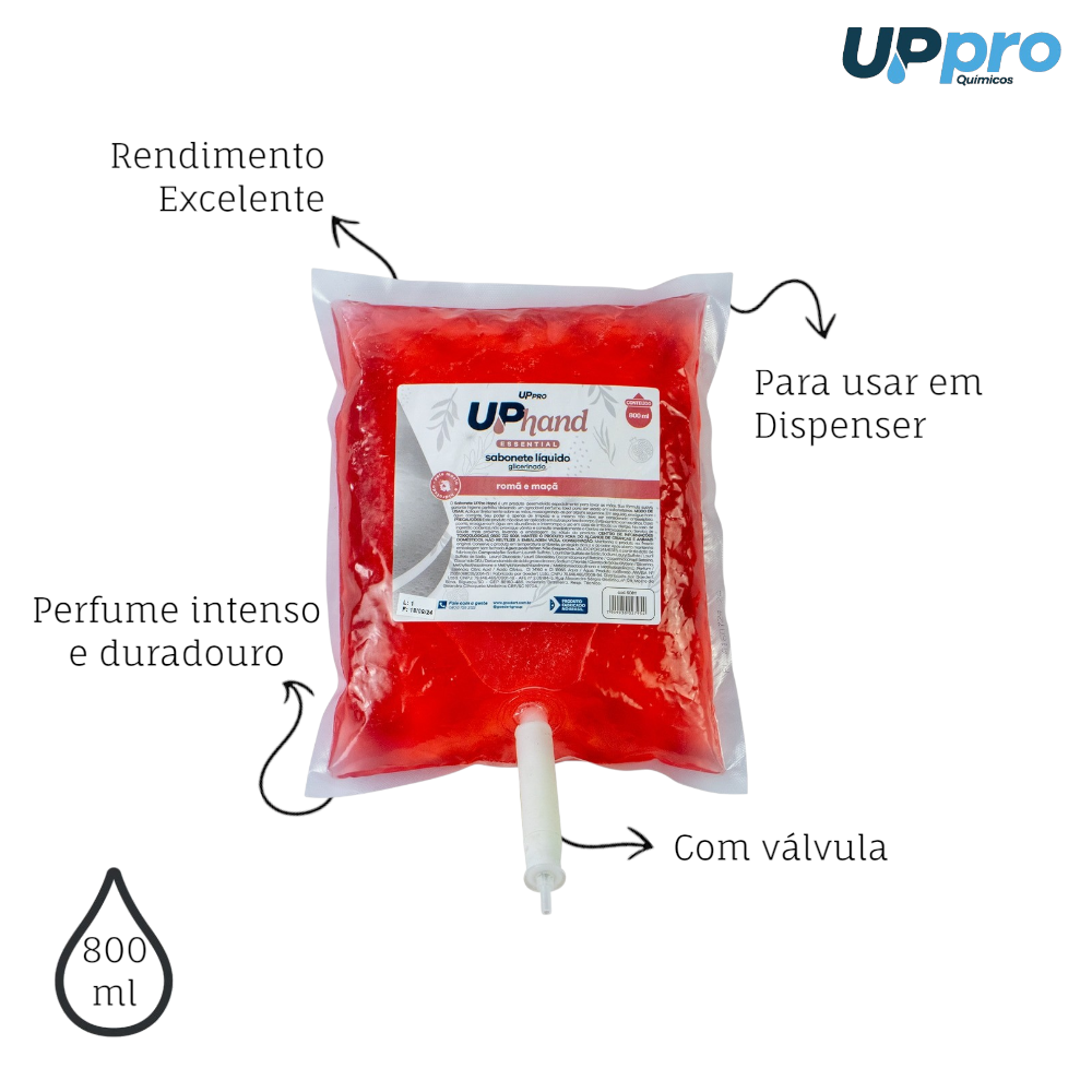 Kit 2 Sabonetes Líquidos Glicerinados 800ml Romã e Maçã com Válvula para Dispenser UPPRO