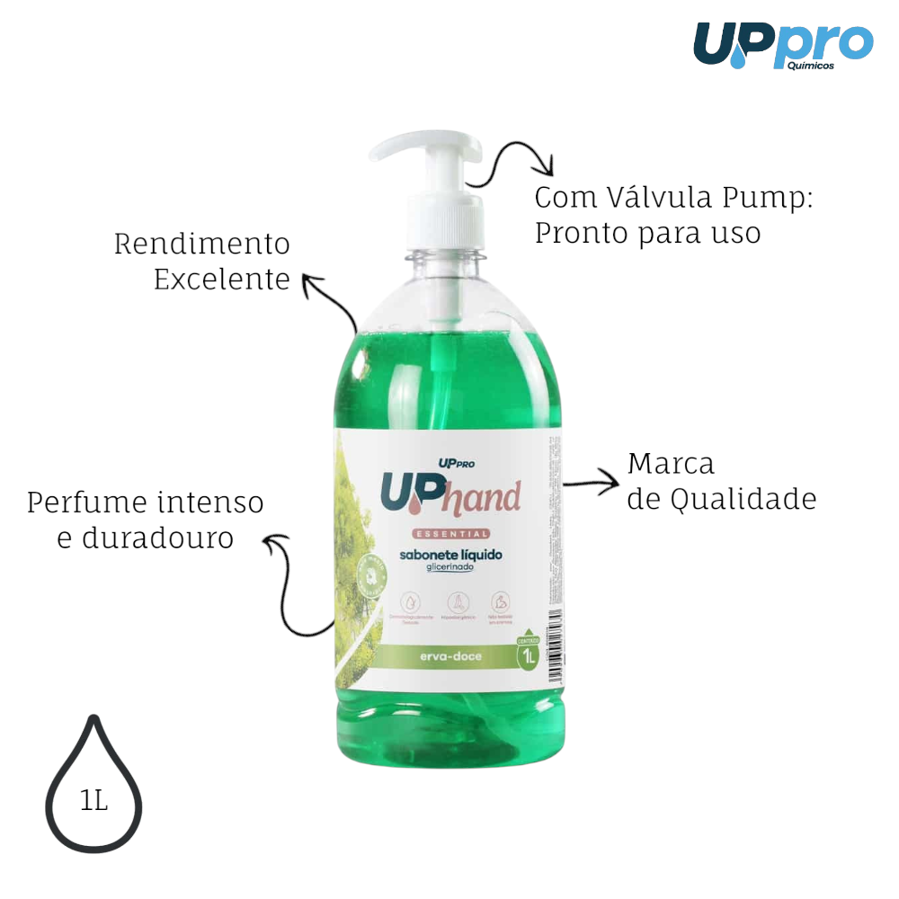 Kit 2 Sabonetes Líquidos Glicerinados 1L Erva Doce Up Hand c/ Pump Dispenser UPPRO