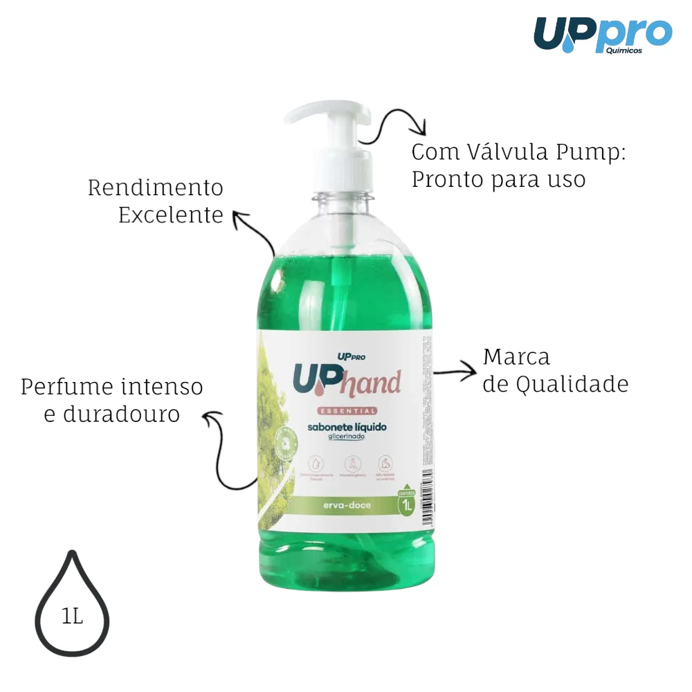 Sabonete Líquido Glicerinado 1L Erva Doce Up Hand c/ Pump Dispenser UPPRO