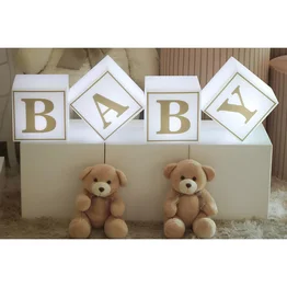 Kit 4 Cubos Iluminados Baby LED RGB Sem Fio Chá Revelação