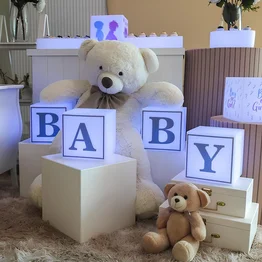 Kit 4 Cubos Iluminados Baby LED RGB Sem Fio Chá Revelação