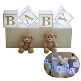Kit 4 Cubos Iluminados Baby LED RGB Sem Fio Chá Revelação
