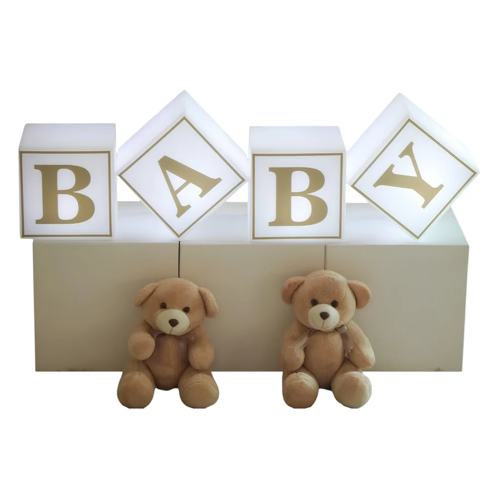 Kit 4 Cubos Iluminados Baby LED RGB Sem Fio Chá Revelação