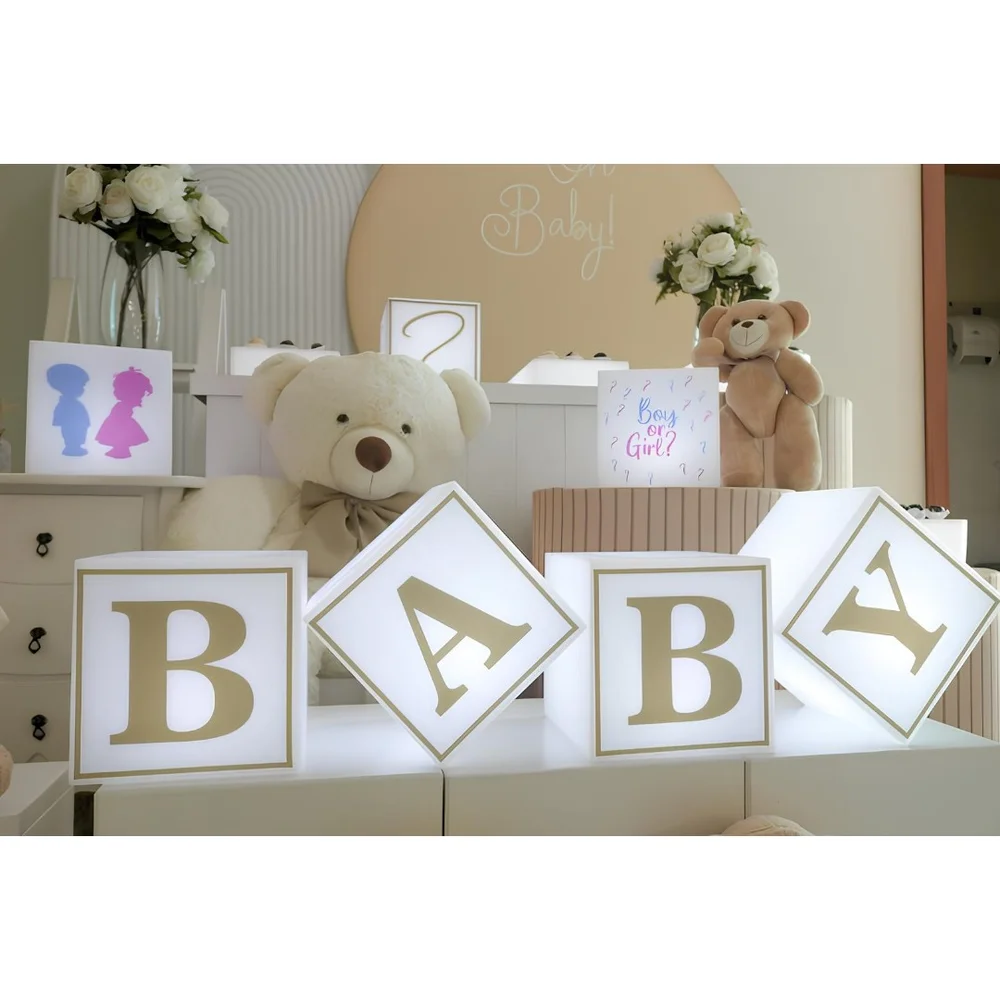 Kit 4 Cubos Iluminados Baby LED Com Fio Chá Revelação