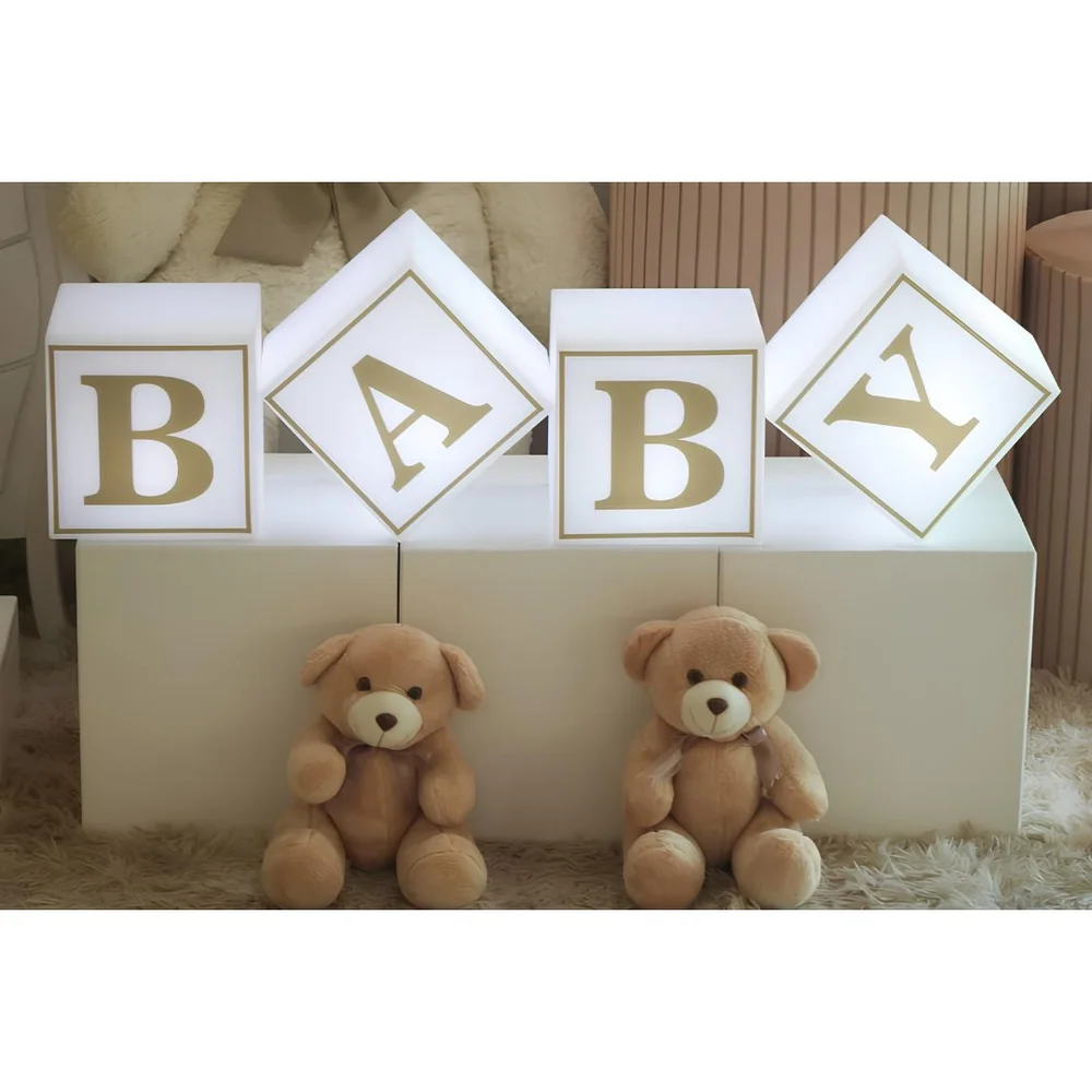 Kit 4 Cubos Iluminados Baby LED Com Fio Chá Revelação