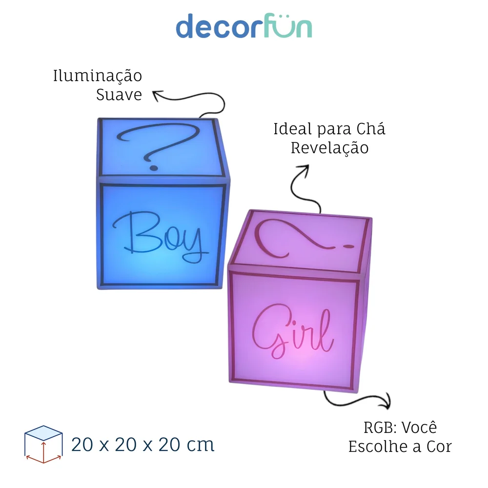 Cubo Iluminado para Chá Revelação com Fio - Boy or Girl?