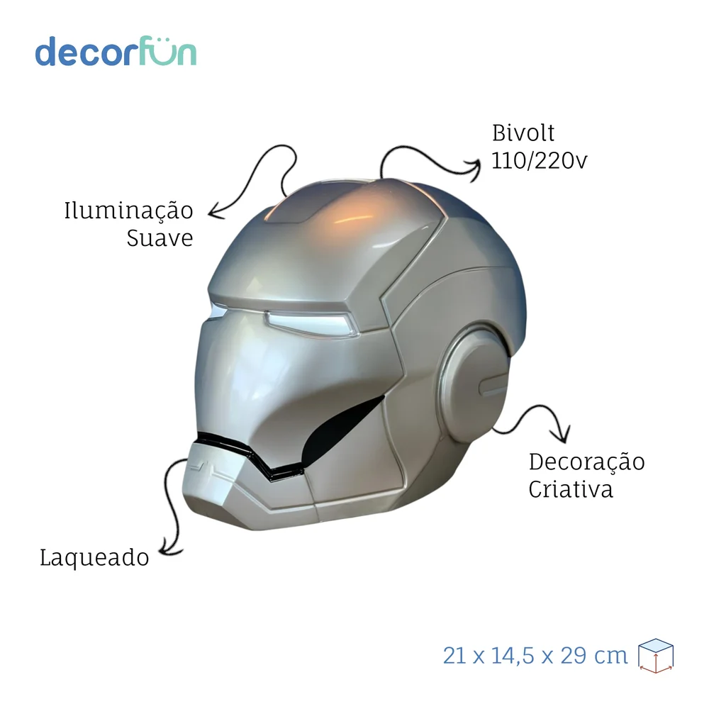 Luminária de Mesa Capacete Homem de Ferro Laqueado Cromo