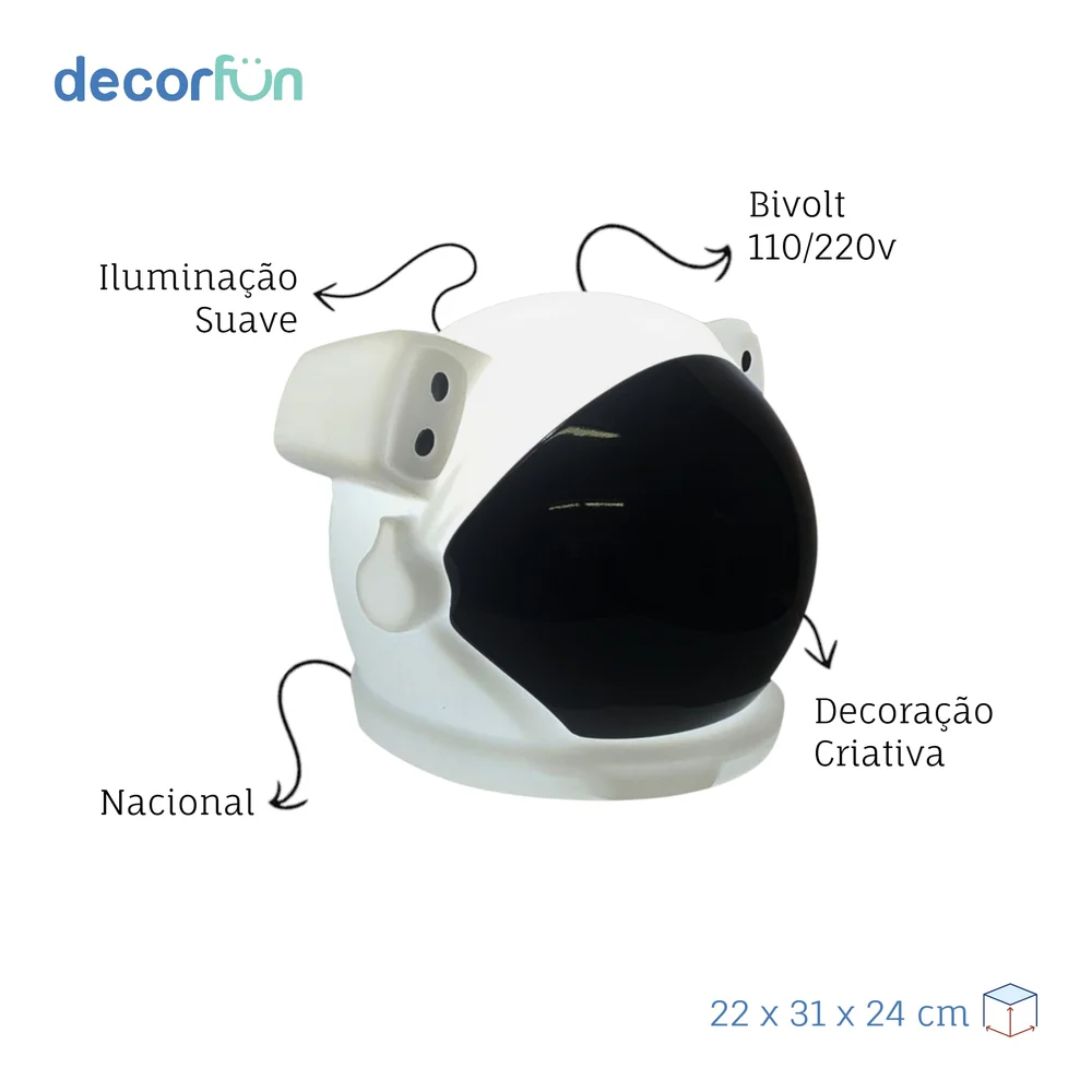 Luminária Capacete de Astronauta 3D Decoração Criativa Bivolt