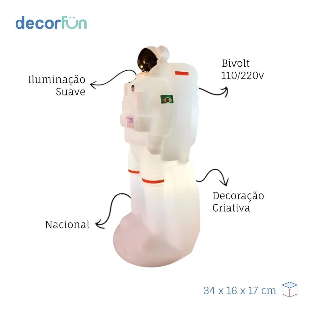 Luminária Astronauta de Mesa 3D Decoração Criativa Bivolt