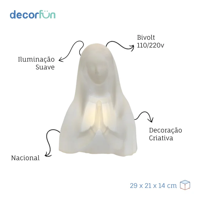 Luminária Busto Nossa Senhora Bivolt Decoração Oratório Branca
