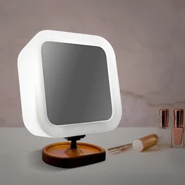 Espelho Maquiagem Iluminado Articulado com Aumento Base de Madeira