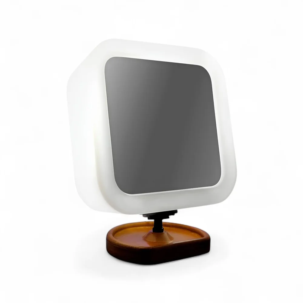 Espelho Maquiagem Iluminado Articulado com Aumento Base de Madeira