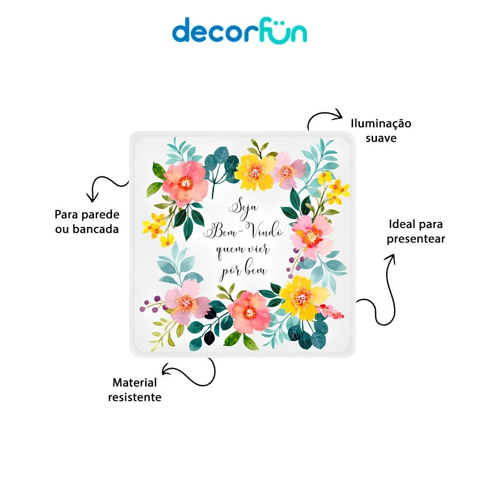 Enfeite de Porta Iluminado Quadrado Seja Bem-Vindo Bivolt