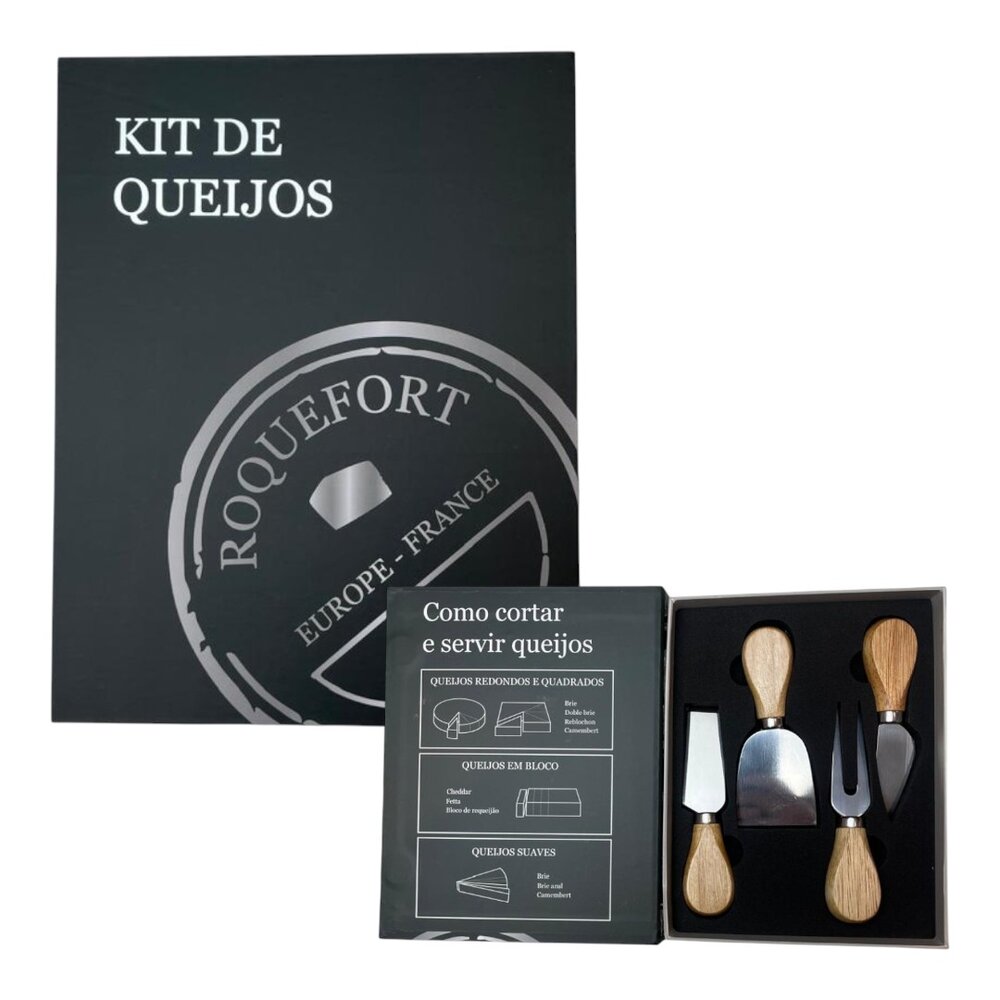 Kit com 4 Peças para Queijo com Caixa Criativa Fromelier Sortido