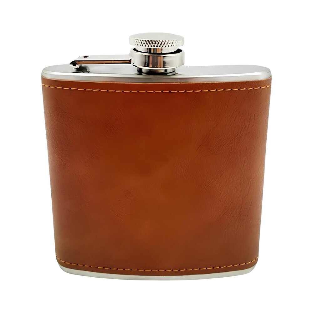 Cantil de Bolso 175ml em Aço Inox com Revestimento em Couro