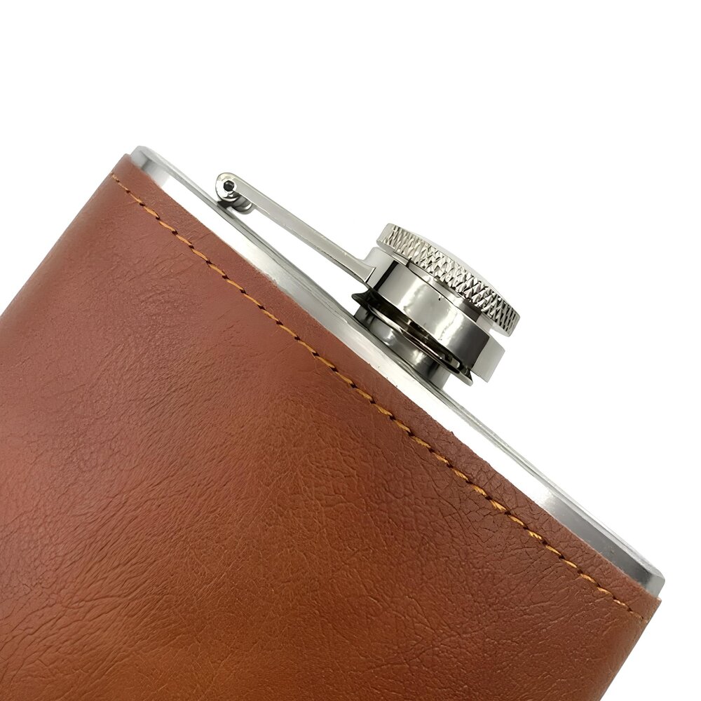 Cantil de Bolso 175ml em Aço Inox com Revestimento em Couro