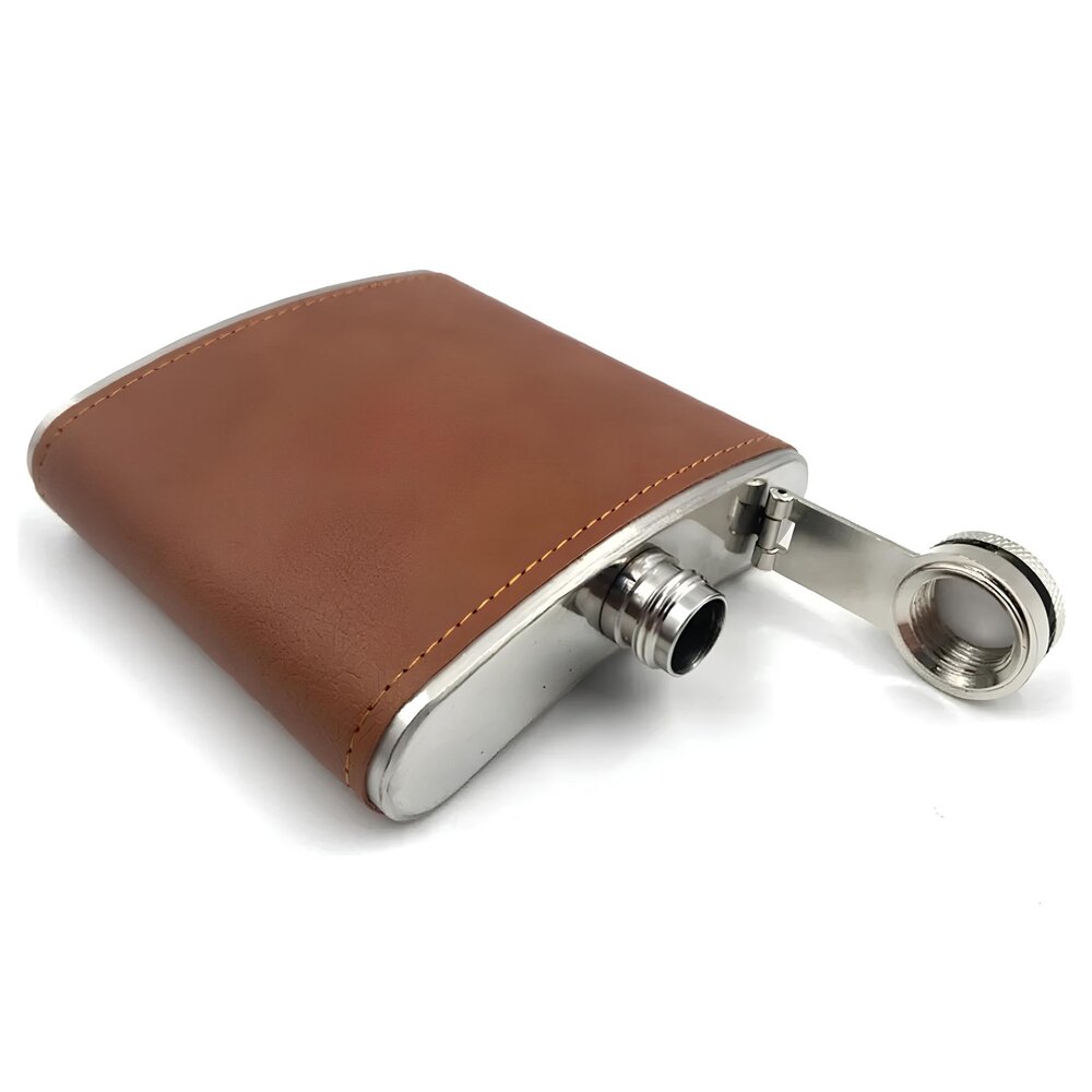 Cantil de Bolso 175ml em Aço Inox com Revestimento em Couro