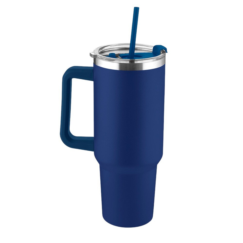 Garrafa Canecão em Inox Parede Dupla 1300ml com Alça e Canudo Azul
