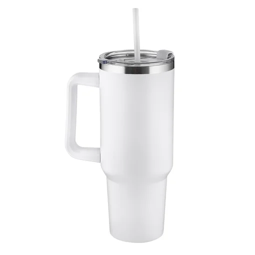 Garrafa Canecão em Inox Parede Dupla 1300ml com Alça e Canudo Branca