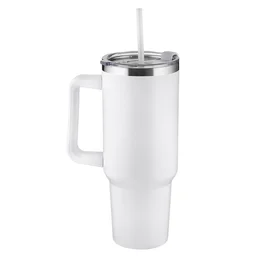 Garrafa Canecão em Inox Parede Dupla 1300ml com Alça e Canudo Branca