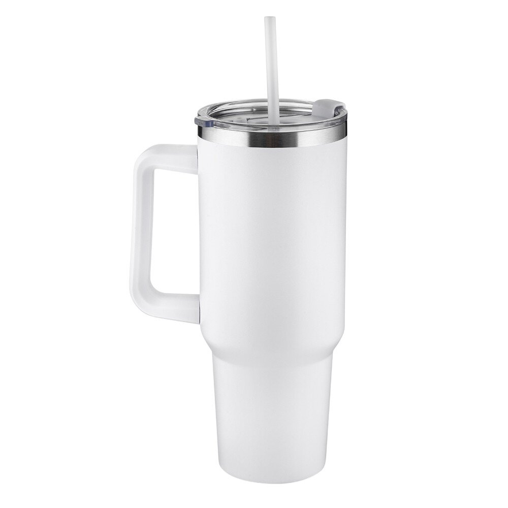 Garrafa Canecão em Inox Parede Dupla 1300ml com Alça e Canudo Branca