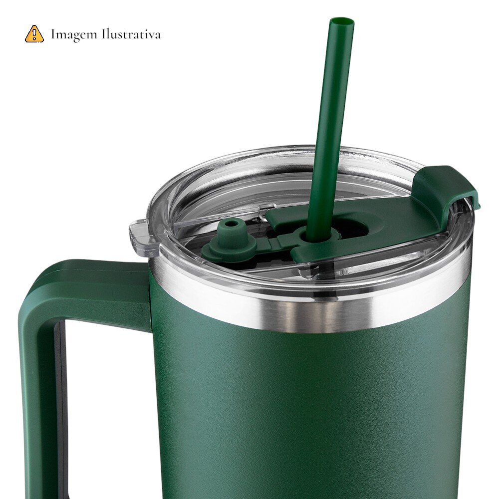 Garrafa Canecão em Inox Parede Dupla 1300ml com Alça e Canudo Branca