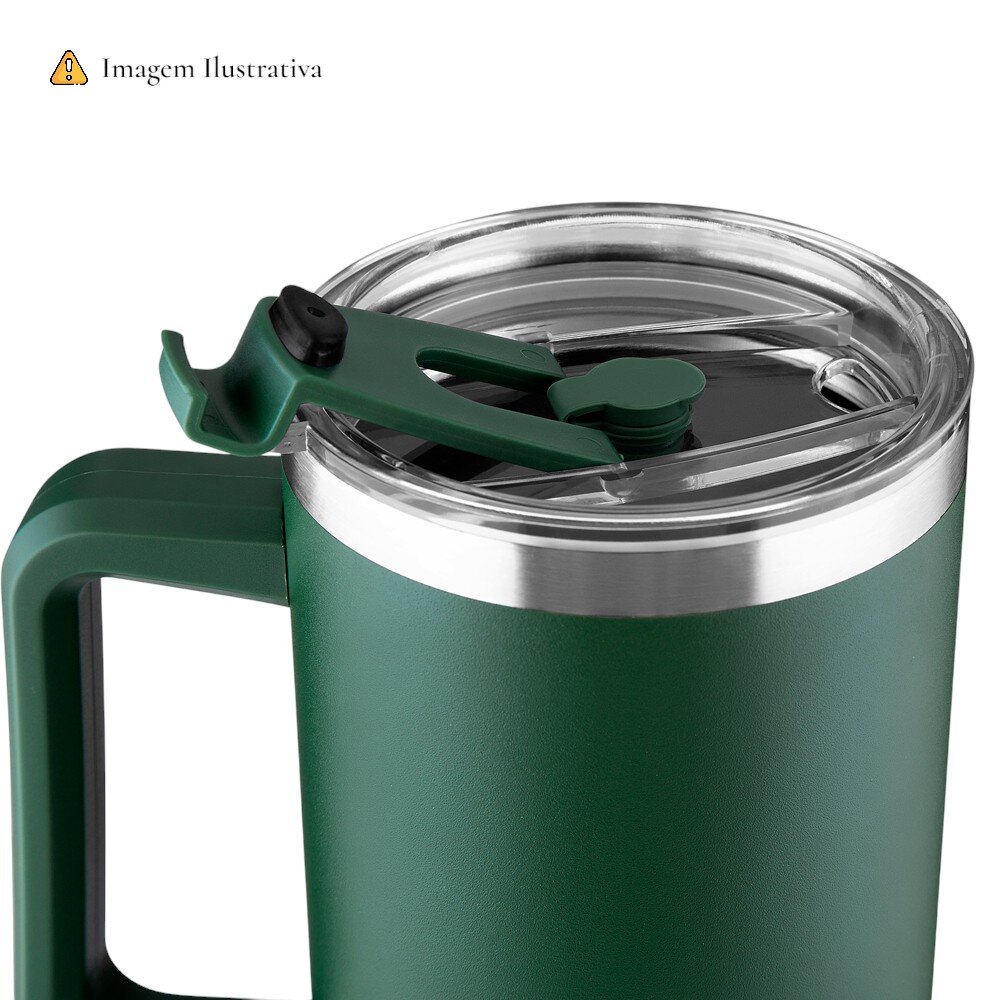 Garrafa Canecão em Inox Parede Dupla 1300ml com Alça e Canudo Branca