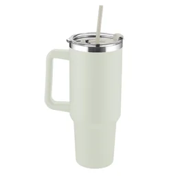 Garrafa Canecão em Inox Parede Dupla 1300ml com Alça e Canudo Bege