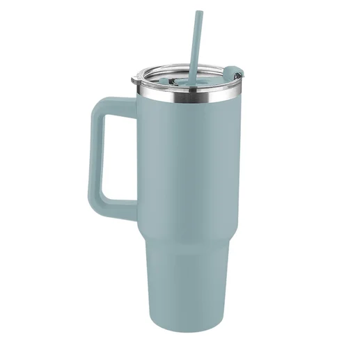 Garrafa Canecão em Inox Parede Dupla 1300ml com Alça e Canudo Cinza