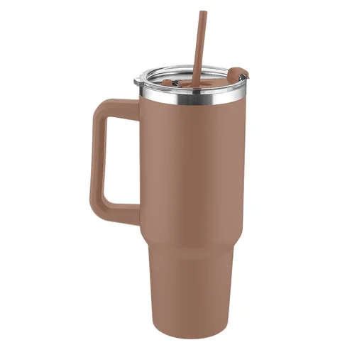 Garrafa Canecão em Inox Parede Dupla 1300ml com Alça e Canudo Marrom