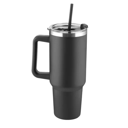 Garrafa Canecão em Inox Parede Dupla 1300ml com Alça e Canudo Preta