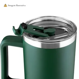 Garrafa Canecão em Inox Parede Dupla 1300ml com Alça e Canudo Preta