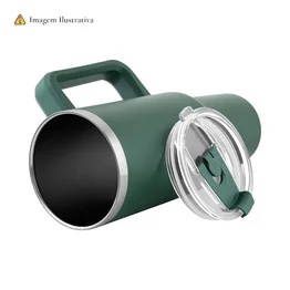 Garrafa Canecão em Inox Parede Dupla 1300ml com Alça e Canudo Preta