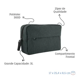 Necessaire Grande em Poliéster com Alça e Zíper 3L Preta